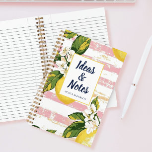 Preppy citroenbloesem bloemrijk roze gestreept notitieboek