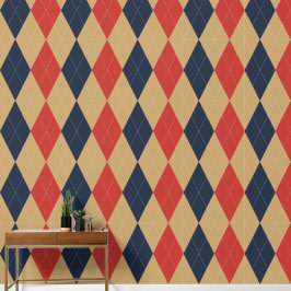 Preppy Classic Argyle Khaki, Navy & Barn Red Behang