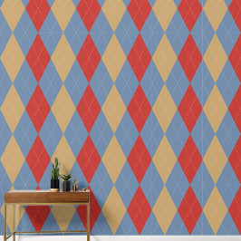 Preppy Classic Argyle Smoke Blue, Barn Red & Khaki Behang