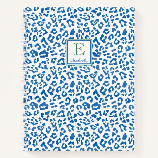 Preppy Classic Blauw Dier Print & Groen Monogram Notitieboek (Voorkant)