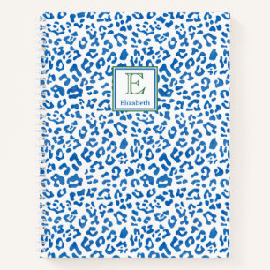 Preppy Classic Blue Animal Print & Green Monogram Notitieboek