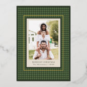 Preppy Classic Green Houndstooth Kerstfoto Folie Feestdagenkaart (Voorkant)