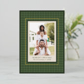 Preppy Classic Green Houndstooth Kerstfoto Folie Feestdagenkaart (Staand Voorkant)
