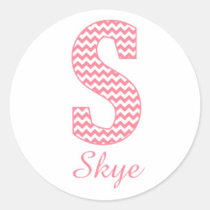 Preppy Classic Pink Chevon Letter S Monogram Ronde Sticker