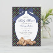 Preppy Classic Polo Bear Navy Plaid Baby Shower Kaart (Staand voorkant)