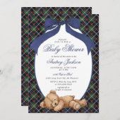 Preppy Classic Polo Bear Navy Plaid Baby Shower Kaart (Voorkant / Achterkant)