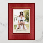 Preppy Classic Red Houndstooth Kerstfoto Folie Feestdagenkaart (Voorkant)