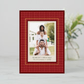 Preppy Classic Red Houndstooth Kerstfoto Folie Feestdagenkaart (Staand Voorkant)