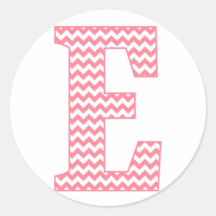 Preppy Classic roze Chevon Letter E Monogram Ronde Sticker