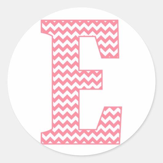 Preppy Classic roze Chevon Letter E Monogram Ronde Sticker (Voorkant)