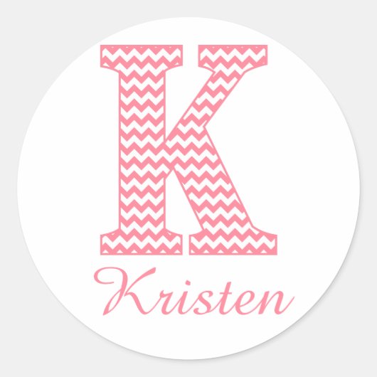 Preppy Classic Roze Chevon Letter K Monogram Ronde Sticker (Voorkant)