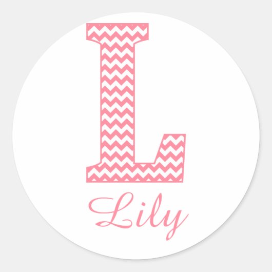 Preppy Classic roze Chevon Letter L Monogram Ronde Sticker (Voorkant)