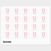 Preppy Classic Roze Chevon Letter U Monogram Ronde Sticker (Vel)