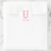 Preppy Classic Roze Chevon Letter U Monogram Ronde Sticker (Tas)