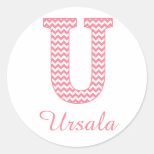 Preppy Classic Roze Chevon Letter U Monogram Ronde Sticker