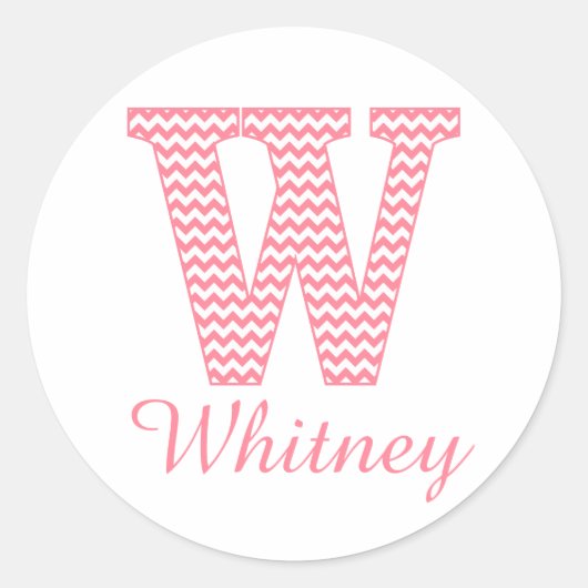 Preppy Classic Roze Chevon Letter W Monogram Ronde Sticker (Voorkant)