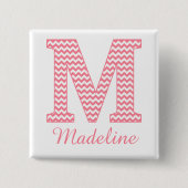 Preppy Classic Roze Chevron Letter M Monogram Vierkante Button 5,1 Cm (Voorkant)