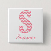 Preppy Classic Roze Chevron Letter S Monogram Vierkante Button 5,1 Cm (Voorkant)