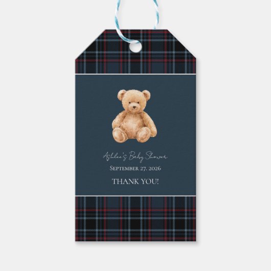 Preppy Classic Teddy Bear Baby Shower Cadeaulabel (Voorkant)