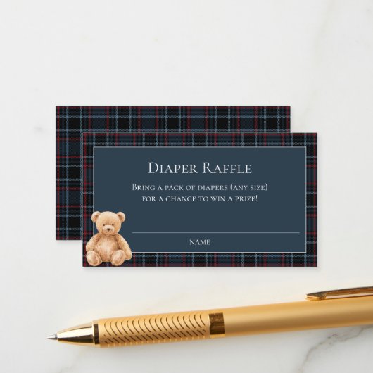 Preppy Classic Teddy Bear Baby Shower  Informatiekaartje (Voorkant / Achterkant in situ)