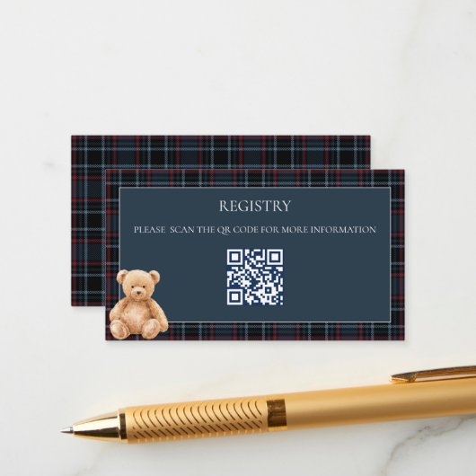 Preppy Classic Teddy Bear Baby Shower  Informatiekaartje (Voorkant / Achterkant in situ)