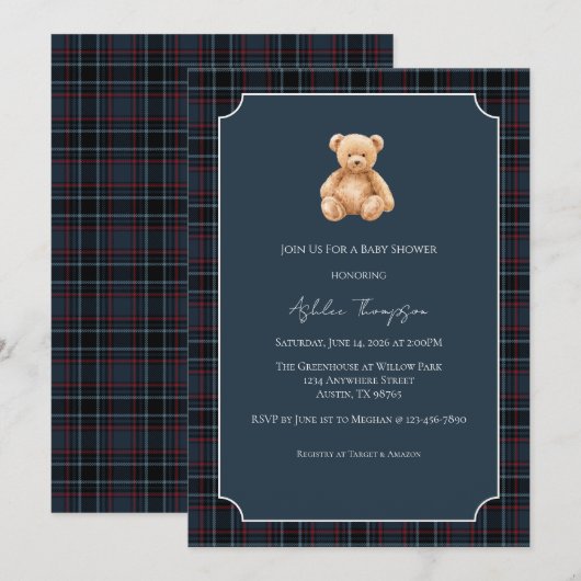 Preppy Classic Teddy Bear Baby Shower Kaart (Voorkant / Achterkant)