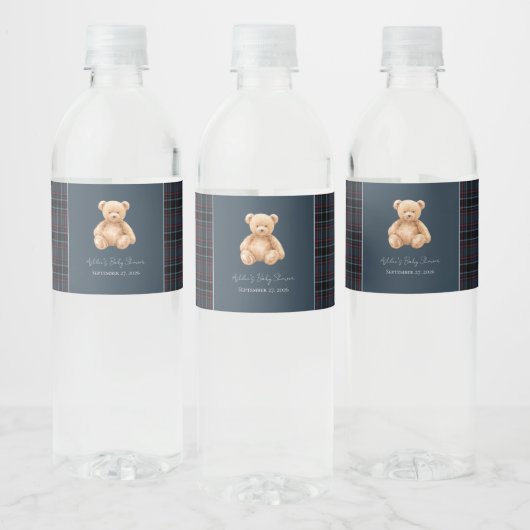 Preppy Classic Teddy Bear Baby Shower Waterfles Etiket (Flessen)