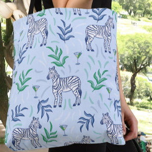 Preppy Classic Zebra's en Martinis Blue Tote Bag