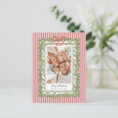 Preppy Coastal Bow Family Photo Christmas Holiday Feestdagenkaart (Staand voorkant)