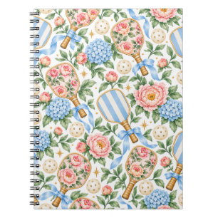 Preppy Coastal Chic Pickleball Blauw & Blush Roze Notitieboek