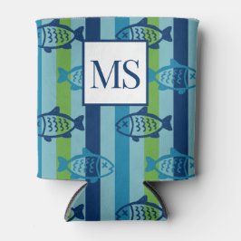 Preppy Coastal Fish Green Blue Stripe Blikjeskoeler