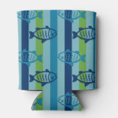 Preppy Coastal Fish Green Blue Stripe Blikjeskoeler (Achterkant)