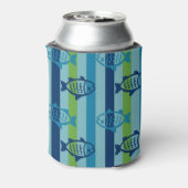 Preppy Coastal Fish Green Blue Stripe Blikjeskoeler (Blikje Achterkant)