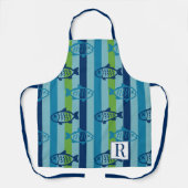 Preppy Coastal Fish Green Blue Stripe Schort (Voorkant)