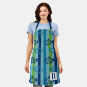 Preppy Coastal Fish Green Blue Stripe Schort (Gedragen)