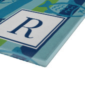 Preppy Coastal Fish Green Blue Stripe Snijplank (Hoek)