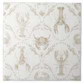 Preppy Coastal Lobsters and Crabs in Sandy Beige Tegeltje (Voorkant)