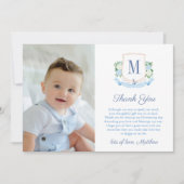 Preppy Coastal Monogram Baby Jongen Doopfoto Bedankkaart (Voorkant)