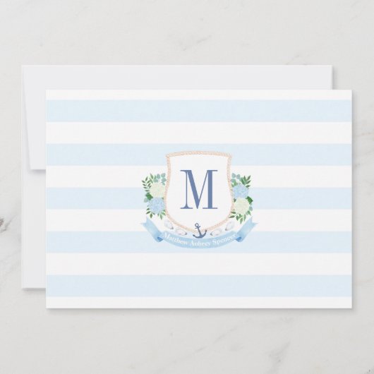Preppy Coastal Monogram Baby Jongen Doopfoto Bedankkaart (Achterkant)