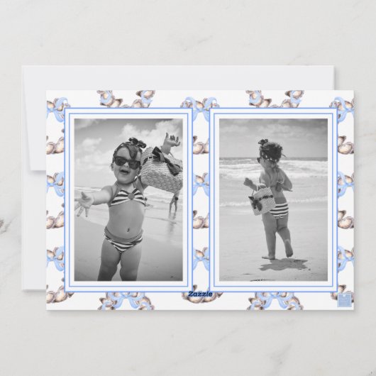 Preppy Coastal Oyster Bow Krans Foto Vakantie Feestdagenkaart (Achterkant)