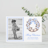 Preppy Coastal Oyster Bow Krans Foto Vakantie Feestdagenkaart (Staand voorkant)