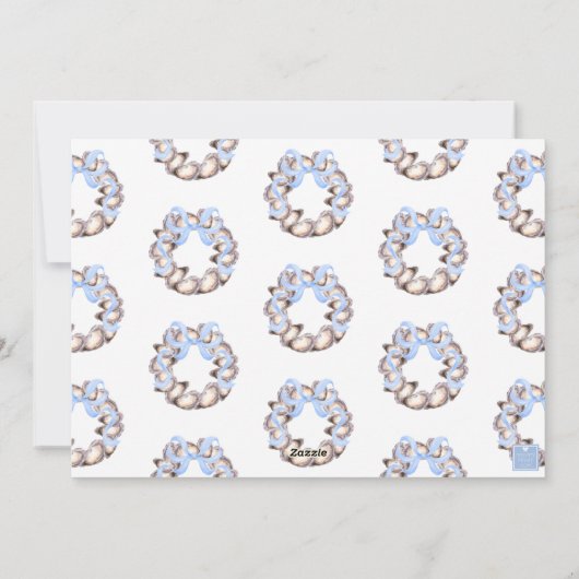 Preppy Coastal Oyster Bow Krans Foto Vakantie Feestdagenkaart (Achterkant)