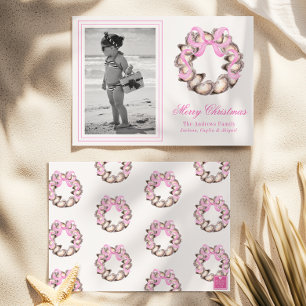 Preppy Coastal Oyster Bow Krans Foto Vakantie Feestdagenkaart