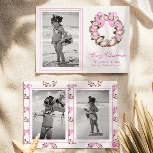 Preppy Coastal Oyster Bow Krans Foto Vakantie Feestdagenkaart