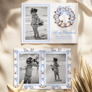 Preppy Coastal Oyster Bow Krans Foto Vakantie Feestdagenkaart