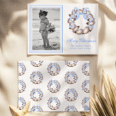 Preppy Coastal Oyster Bow Krans Foto Vakantie Feestdagenkaart