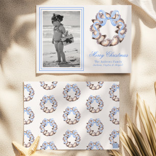 Preppy Coastal Oyster Bow Krans Foto Vakantie Feestdagenkaart