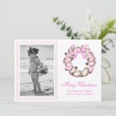 Preppy Coastal Oyster Bow Krans Foto Vakantie Feestdagenkaart (Staand voorkant)