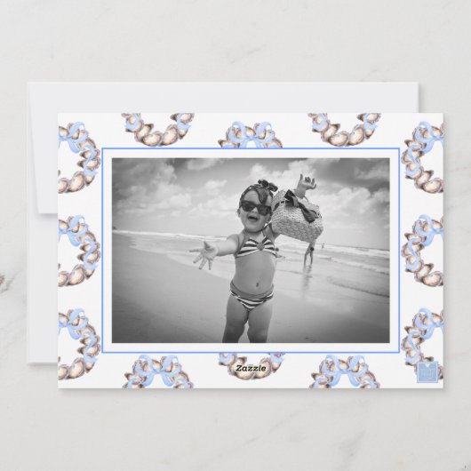 Preppy Coastal Oyster Bow Krans Foto Vakantie Feestdagenkaart (Achterkant)