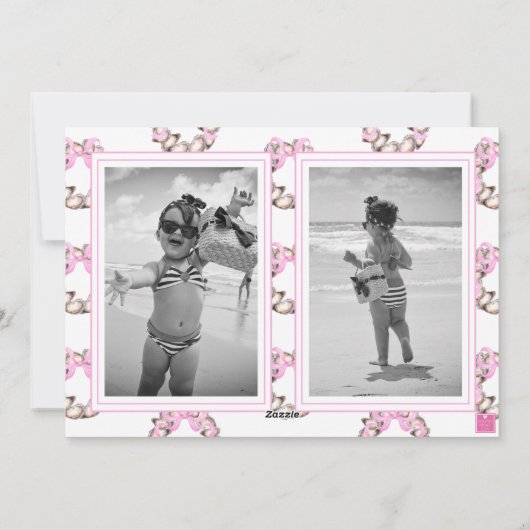 Preppy Coastal Oyster Bow Krans Foto Vakantie Feestdagenkaart (Achterkant)